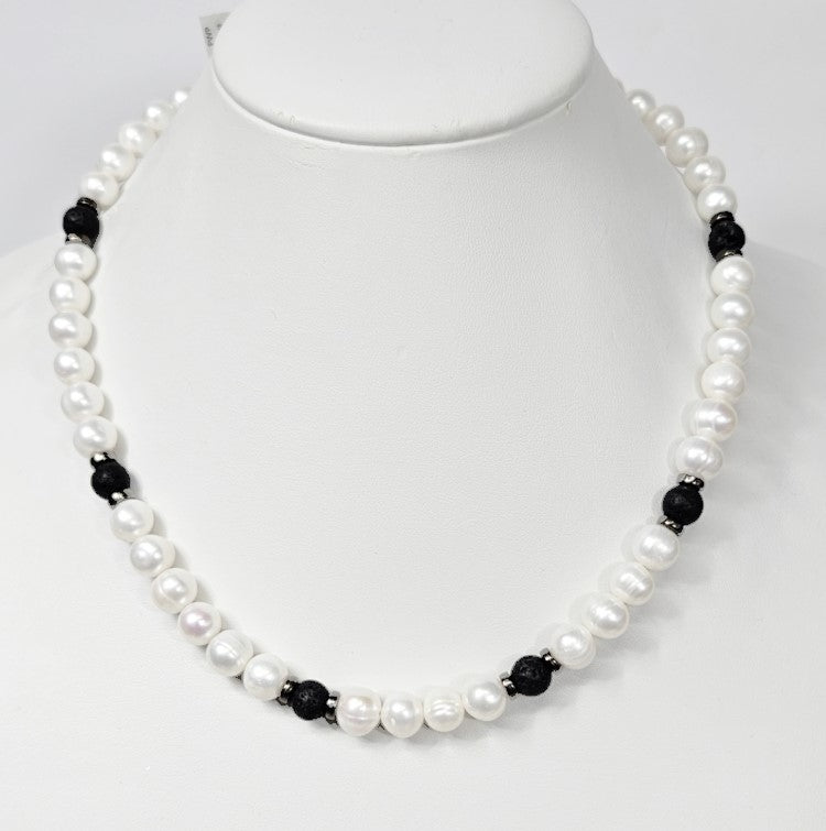 Baroque Freashwater Pearls, and Lava Bead Necklace