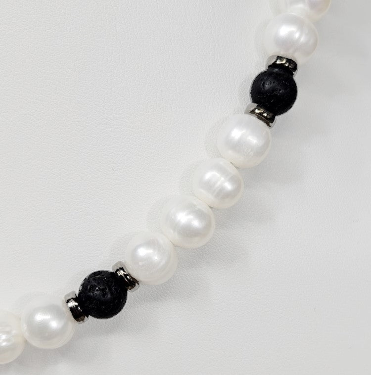 Baroque Freashwater Pearls, and Lava Bead Necklace