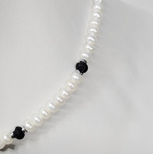 Baroque Freshwater Pearl Necklace with Onyx Clover Pendant