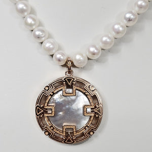 Baroque Freshwater Pearl Necklace with Silver Chinese Longevity Pendant