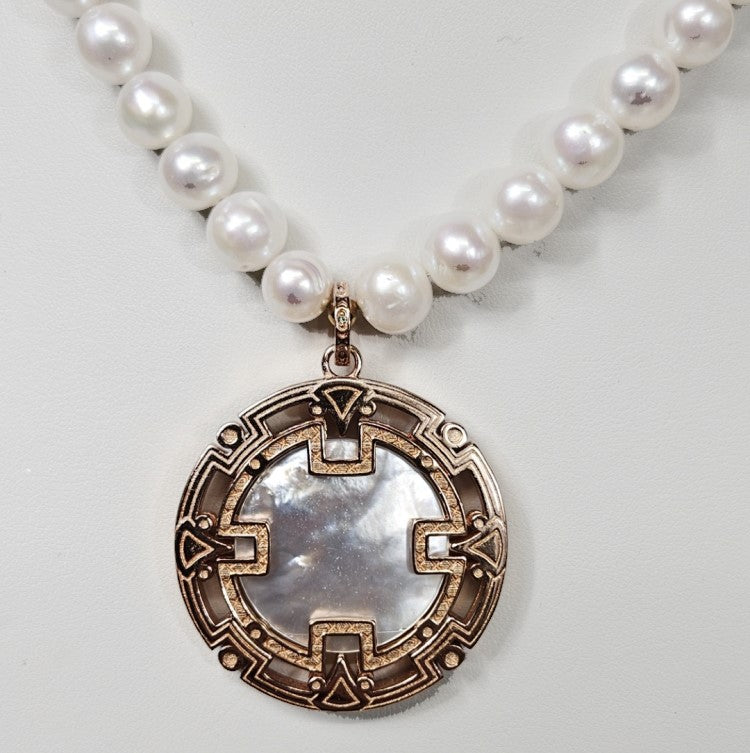 Baroque Freshwater Pearl Necklace with Silver Chinese Longevity Pendant