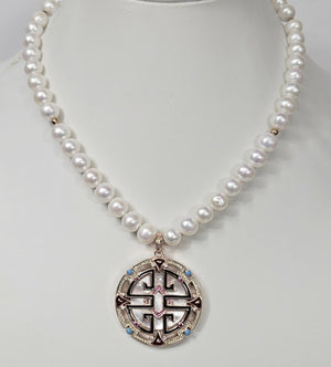 Baroque Freshwater Pearl Necklace with Silver Chinese Longevity Pendant