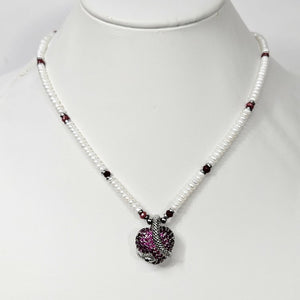 Love &amp; Seduction 4mm Baroque Freshwater Pearl Necklace with Pave Heart &amp; Snake Pendant