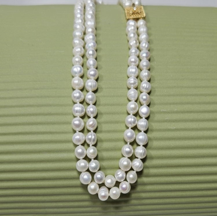 Two Strand White Baroque Freashwater Pearl Necklace