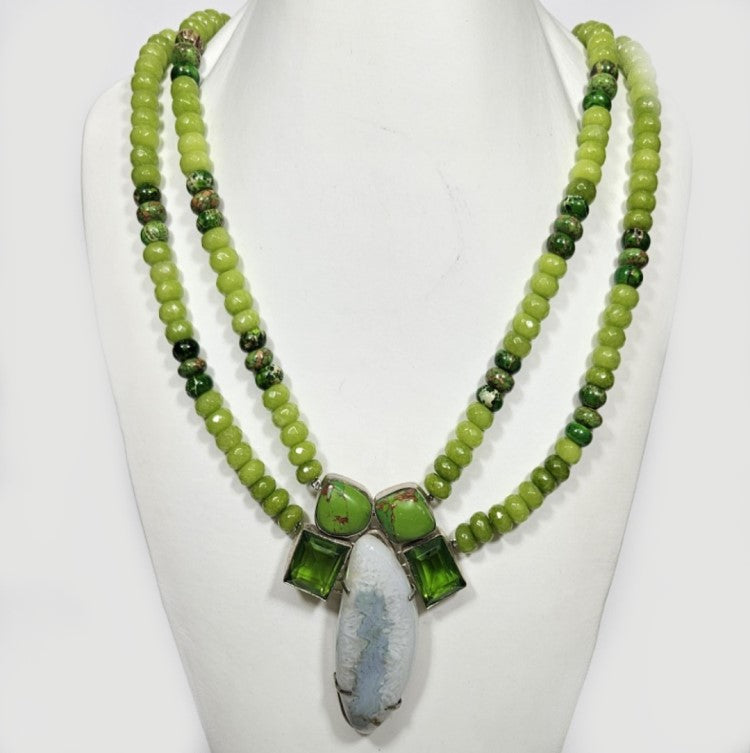 Sterling Silver Periodote and Gaspite  Necklace