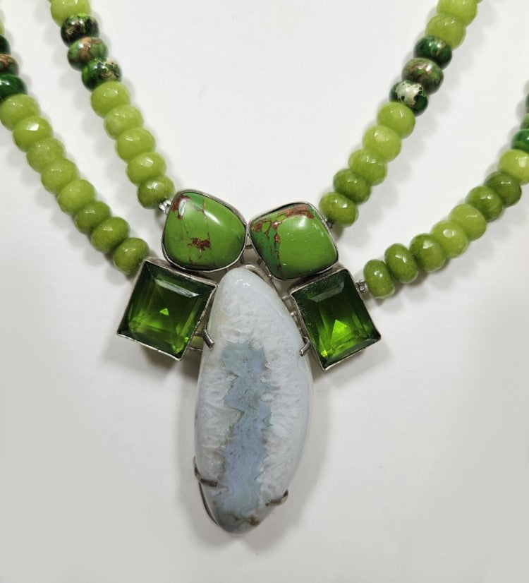 Sterling Silver Periodote and Gaspite  Necklace