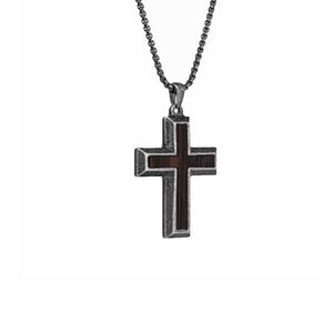 Stainless Steel Black and Ebony Wood Inlay Cross Pendant