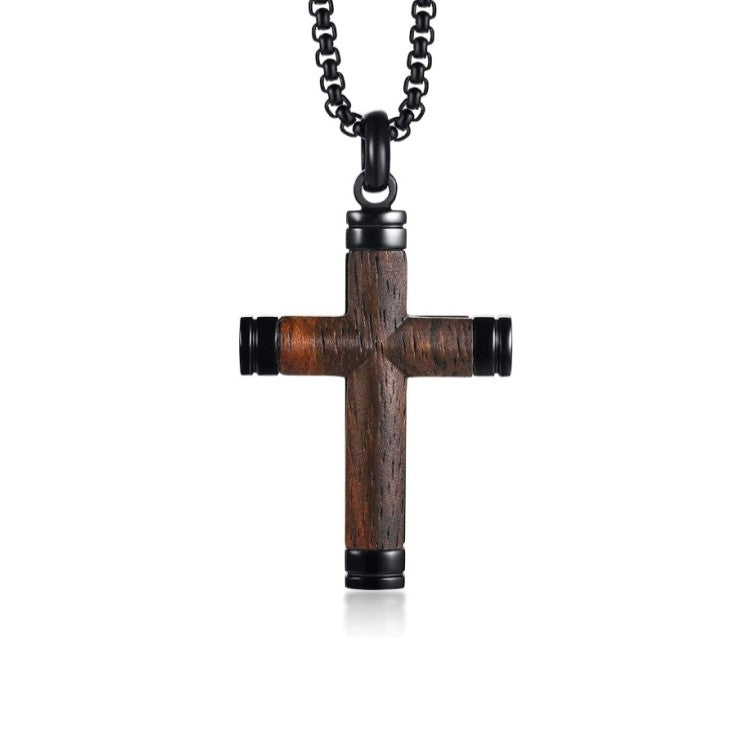 Stainless Steel and Ebony Brazilian Rosewood Men's Cross Pendant