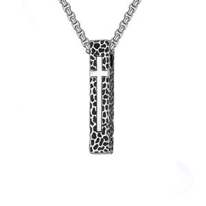 Stainless Steel Pillar Black IP-Plated Cross Necklace