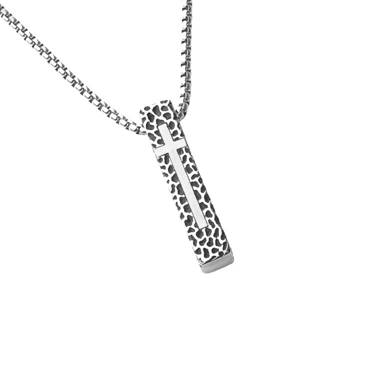 Stainless Steel Pillar Black IP-Plated Cross Necklace