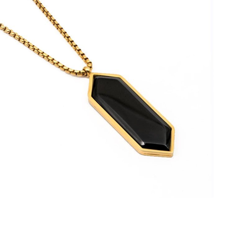 Stainless Steel Gold Plated Agate Pendant with Chain