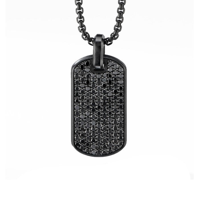 Stainless Steel Black IP Cubic Zirconia Dog Tag Pendant with Chain