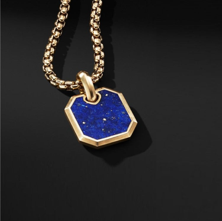 Stainless Steel Gold and Lapis Geometric Pendant with Chain