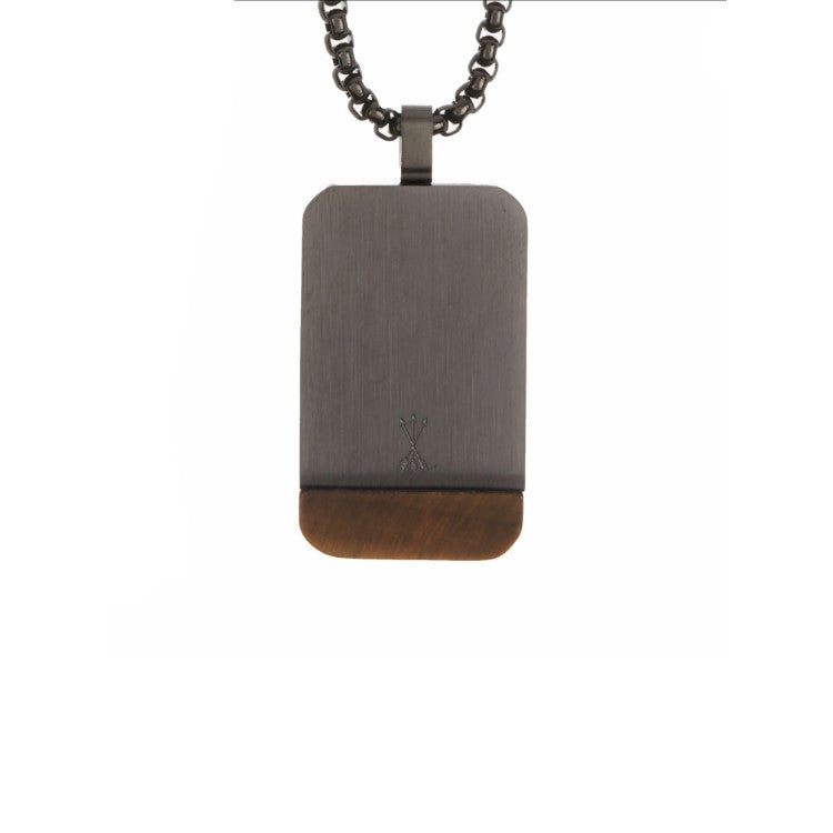 Stainless Steel Tiger Eye Stone Dog Tag Pendant and Chain