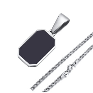 Stainless Steel and Gold Giometric Black Enamel Pendant