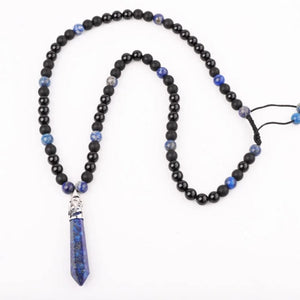 Blue Lapis Black Onyx Beaded Men and Healing Point Necklace