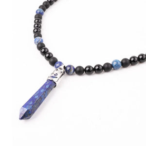 Blue Lapis Black Onyx Beaded Men and Healing Point Necklace