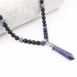 Blue Lapis Black Onyx Beaded Men and Healing Point Necklace