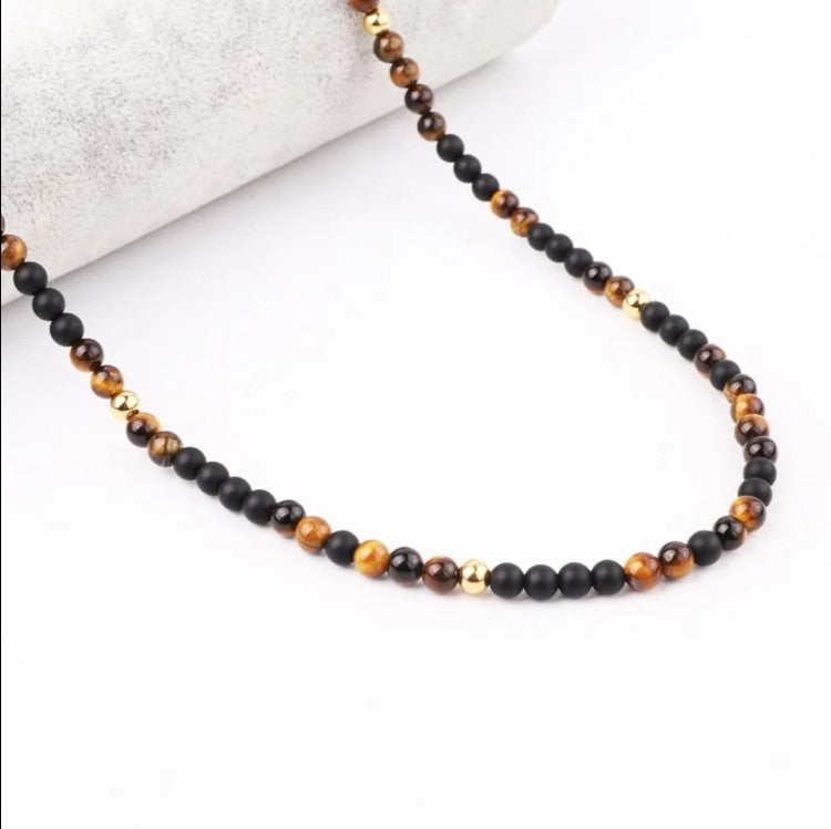 Matte Onyx and Tiger Eye Beaded Necklace