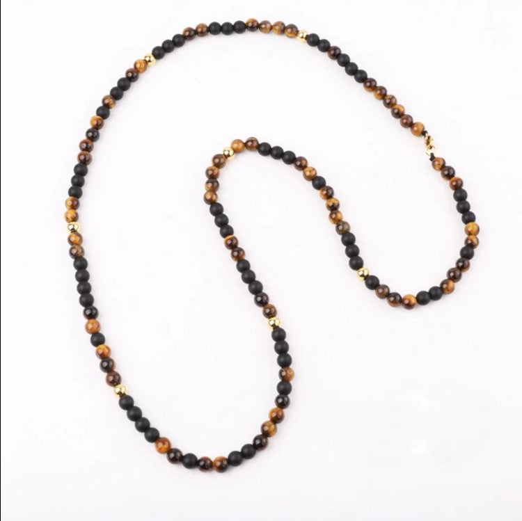 Matte Onyx and Tiger Eye Beaded Necklace