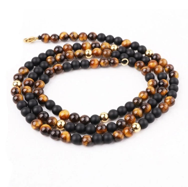 Matte Onyx and Tiger Eye Beaded Necklace