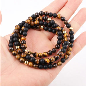 Matte Onyx and Tiger Eye Beaded Necklace