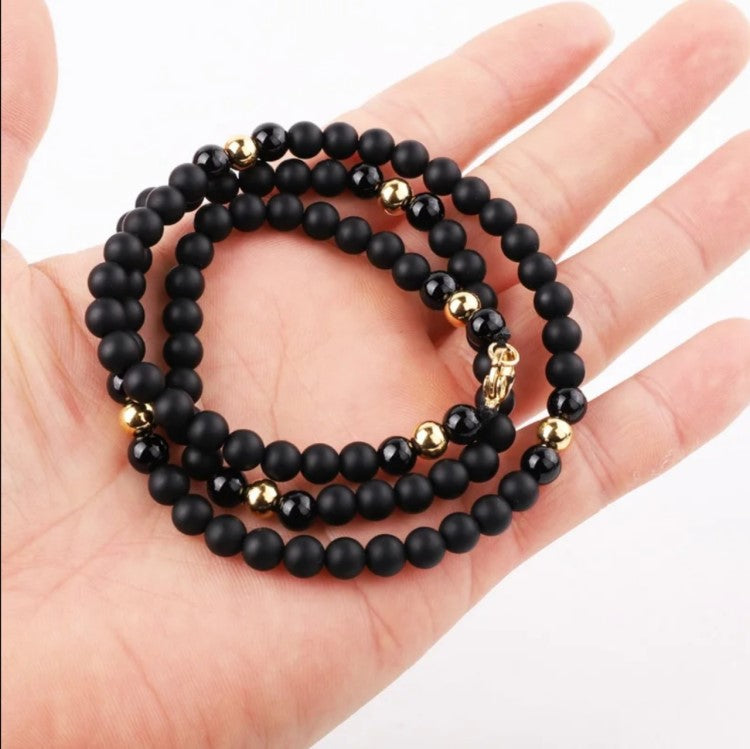 Natural Stone Matte Onyx  Beaded Necklace