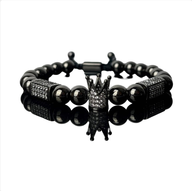 Stainless Steel  CZ Crown Macrame Adjustable Bracelet