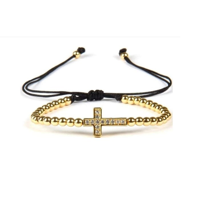 Luxury CZ Diamond Cross Charm Macrame Bracelets