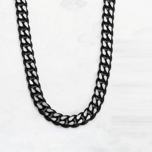 Men's Black Cuban Link Chain Necklace Stainless Steel 9mm wide