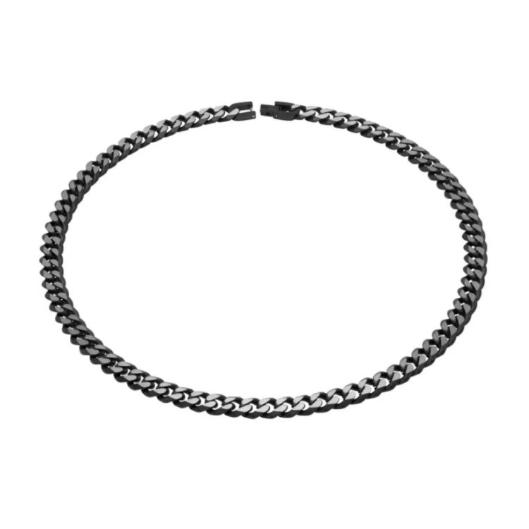 Men's Black Cuban Link Chain Necklace Stainless Steel 9mm wide