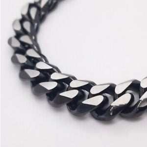 Stainless Steel Mattte Two Tone Black Cuban Link Chain Necklace