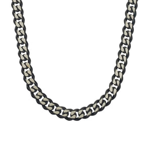 Stainless Steel Mattte Two Tone Black Cuban Link Chain Necklace