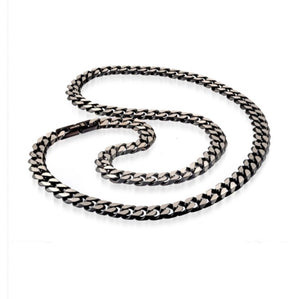 Stainless Steel Mattte Two Tone Black Cuban Link Chain Necklace