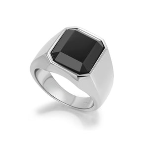 Theodore 316L Stainless Steel Ring with Black Stone