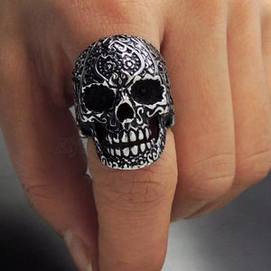 Stainless Steel Men's Gothic Flower Skull  Ring