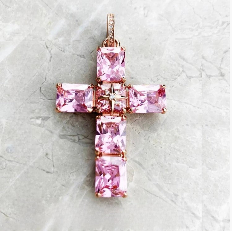 Silver R/Gold Plated Cross with Austrian Crystals on A R/G Silver Chain