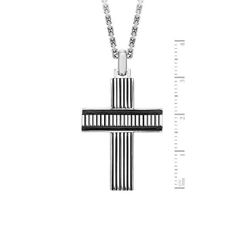 Hoxton London Men's 925 Sterling Silver Bold Leather Ribbed Cross - Theodore Designs