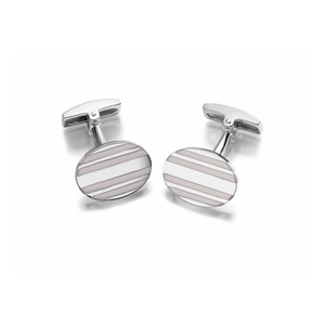 Hoxton London Men's Sterling Silver White Stripe Enamel Oval Cufflinks - Theodore Designs