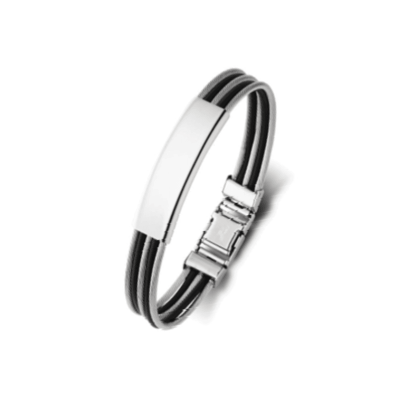 Theodore stainless steel men's bangle with black rubber and wire detail - Theodore Designs