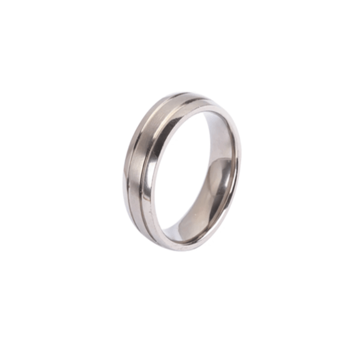 Theodore Titanium 8mm thin cut center satin finish polish sides ring - Theodore Designs