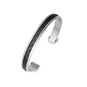 Theodore stainless steel men's cuff bangle with leather detail - Theodore Designs