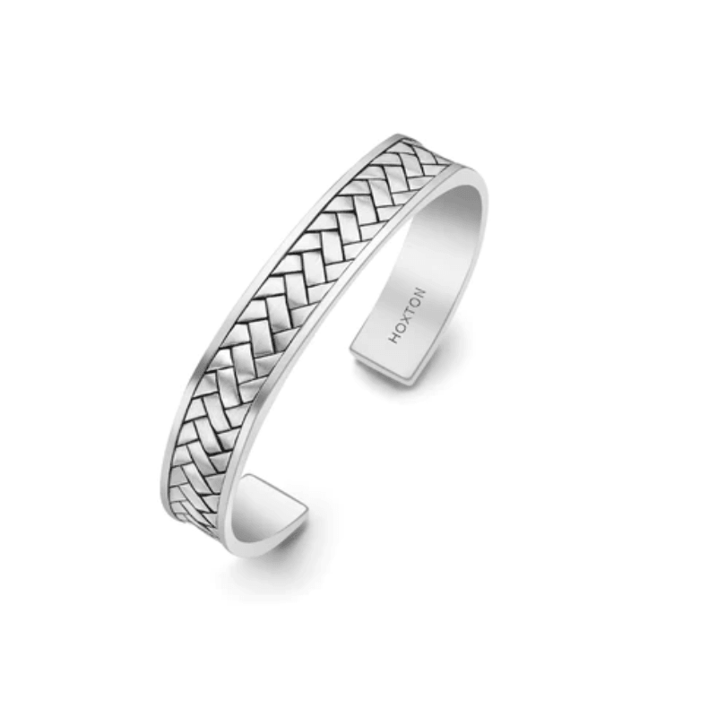 Hoxton London Men's Sterling Silver Rhodium Plated Herringbone Cuff Bangle - Theodore Designs