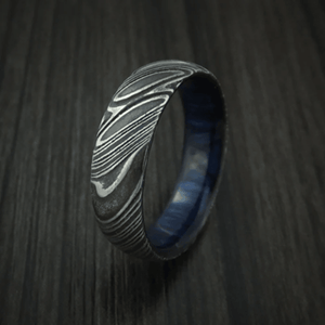 Theodore Damascus Steel Men's Ring With Purple Hard Wood Sleeve - Theodore Designs