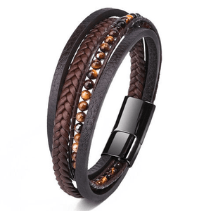 Theodore Stainless Steel Multilayer Braided Leather and Stone Beaded Bracelet - Theodore Designs